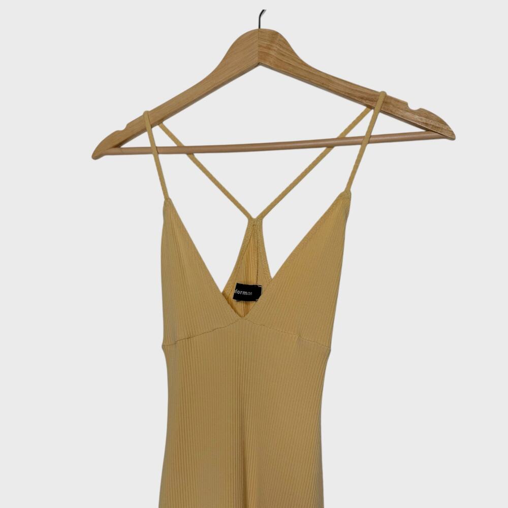 Reformation Ria XS Yellow Ribbed Racerback Mini Dress | Trendy Bodycon Core - Picture 3 of 7